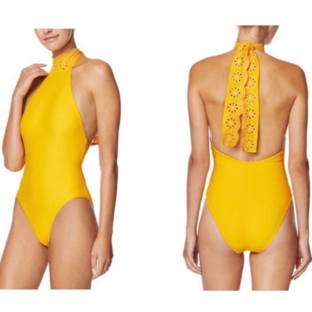 NEW Avec Les Filles Gold High Neck One Piece Swim